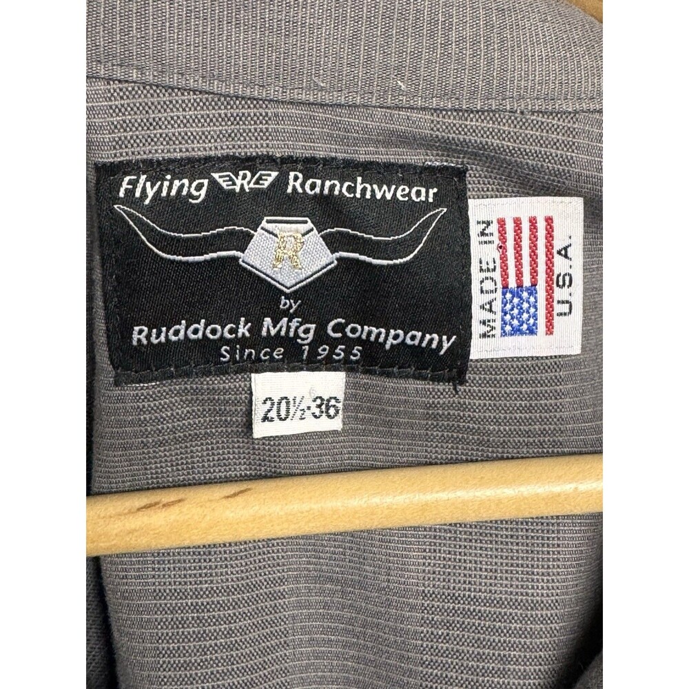 Flying R Ranchwear Shirt 20.5 36 Gray‎ Tonal Plaid Pearl Snap Western Workwear - Picture 5 of 13